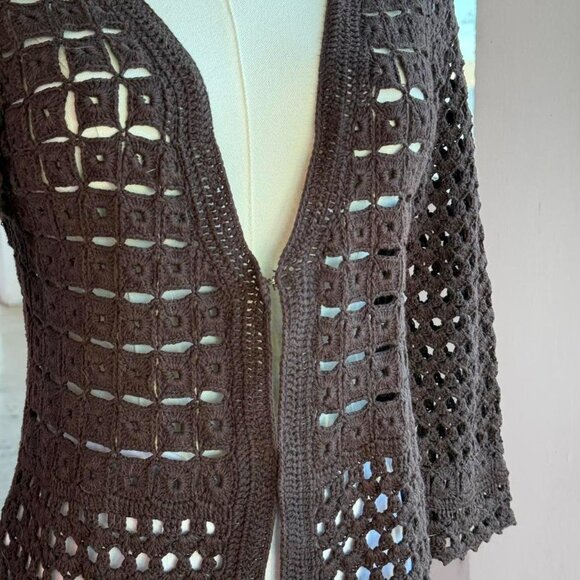 brown crochet knit cardigan - Picture 4 of 5
